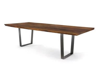 D.T. TABLE NATURAL SIDES - Rectangular dining table with solid wood top and iron base (Request Info).