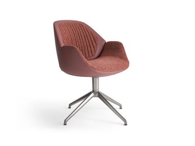 CALATHEA - Trestle-based leather and fabric easy chair (Request Info).