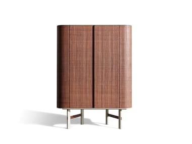 DAEN 85 - Wooden sideboard with fabric-covered hinged doors (Request Info).