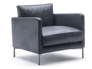DUMAS - Leather armchair with removable cover (Request Info).