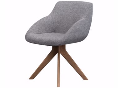 BLUE CONFERENCE - WOOD - Upholstered trestle-based fabric chair (Request Info).