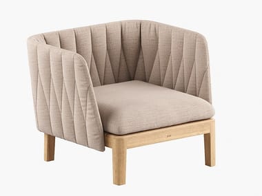 CALYPSO LOUNGE - Garden fabric an teak easy chair with armrests (Request Info).