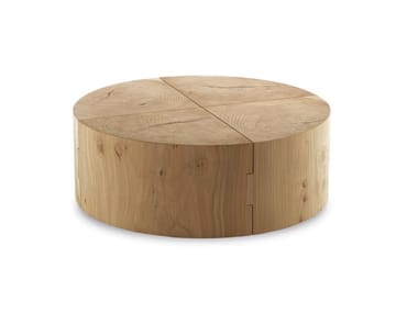 ECO BLOCK - Low round solid cedar wood coffee table.