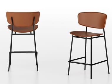 FIFTIES - Tanned leather stool with footrest (Request Info).