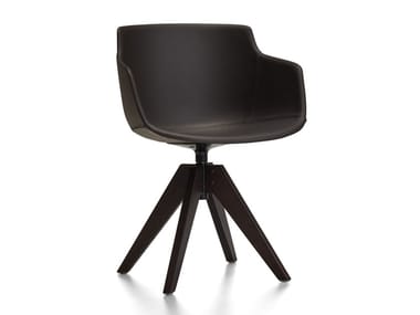 FLOW LEATHER - Swivel trestle-based leather chair with armrests (Request Info).