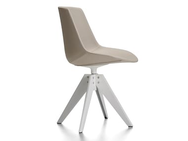 FLOW LEATHER - Swivel upholstered trestle-based leather chair (Request Info).