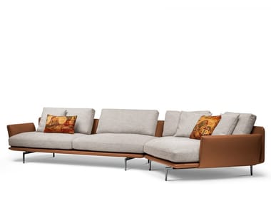 GET BACK - Sectional leather and fabric sofa - composition 1.