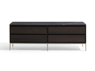HORIZONTAL CABINET ?DITION - Oak chest of drawers with marble top (Request Info).