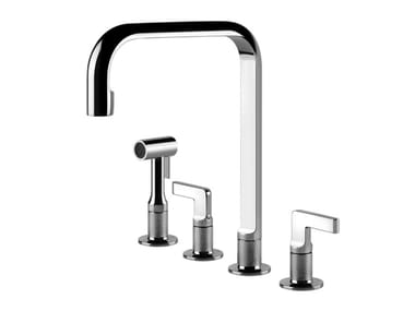 INCISO - 3 hole countertop brass kitchen tap with spray by Gessi