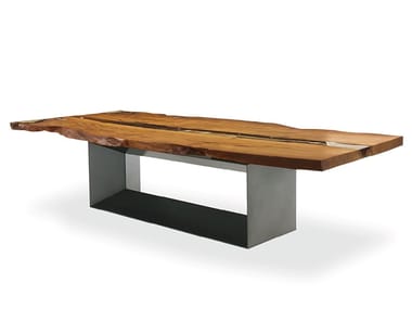 KAURI CUBE - Rectangular table with Kuari solid wood and iron base (Request Info).
