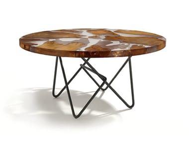 KAURI EARTH - Round table with resin and Kauri wood top and iron base (Request Info).