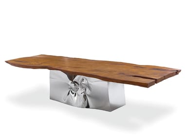 KAURI RIFLESSI MILLENARI - Rectangular table with top in Kauri wood and steel base (Request Info).