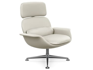 KN02 - Swivel high back leather armchair.