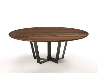 KOHI - Round table with solid wood top and iron base (Request Info).