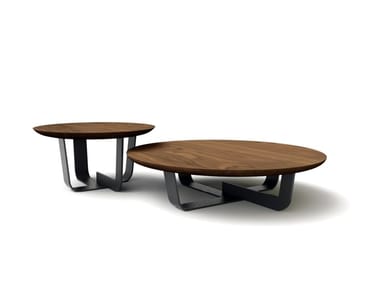 KOHI WOOD - Low round coffee table with solid wood top and iron base (Request Info).