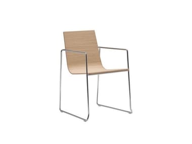 LINEAL SO0583 - Sled base stackable oak chair with armrests (Request Info).