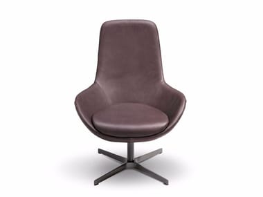 LINEAR - Swivel leather easy chair with 4-spoke base high-back (Request Info).
