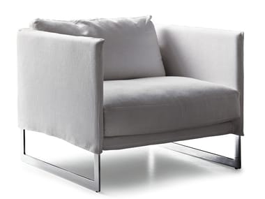 LIVINGSTON - Sled base fabric armchair with armrests (Request Info).