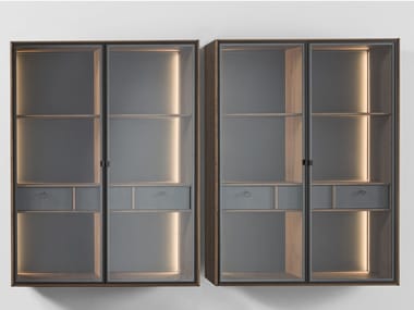 MATICS - Suspended walnut highboard with doors (Request Info).