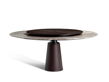 MESA DUE - Round marble dining table with wooden Lazy Susan (Request Info).