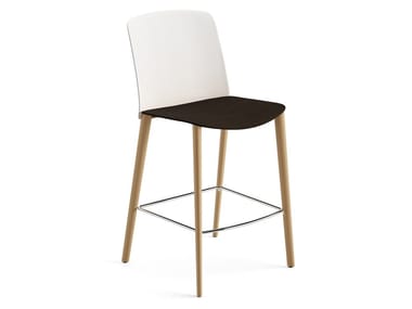 MIXU - Polypropylene and plywood stool with oak legs (Request Info).