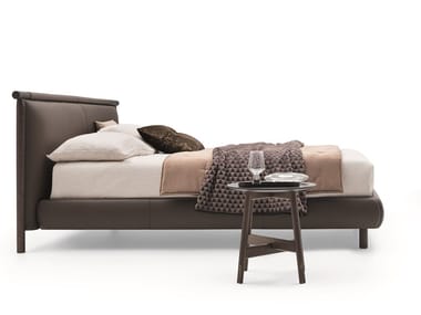 NATHAN - Leather bed with upholstered headboard (Request Info).