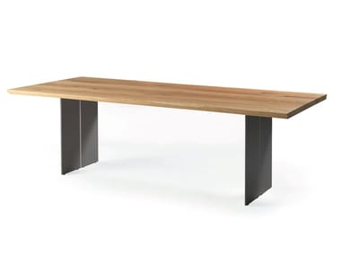 NATURA NATURAL SIDES - Rectangular table with solid wood top and iron base.