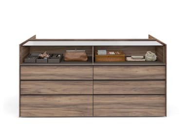 NOVEL ISLAND - Wooden chest of drawers with integrated handles.