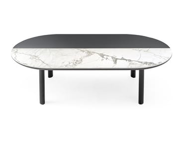 BAM - Oval wood veneer and ceramic coffee table (Request Info).