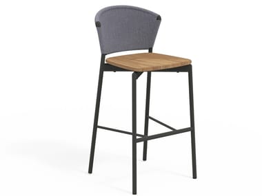 PIPER 050 - High stool in aluminum and teak with footrest (Request Info).