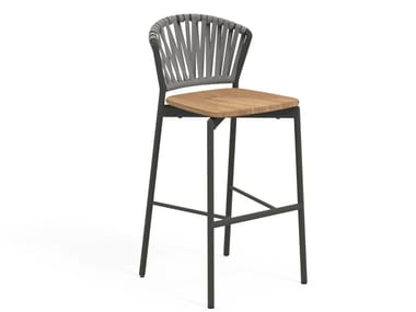 PIPER 150 - High stool in aluminum and teak with footrest (Request Info).
