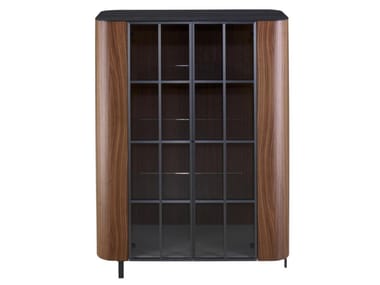POSTMODERNE - Wood and glass display cabinet (Request Info).