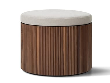 DRUM - Canaletto walnut pouf with cushion covered in fabric (Request Info).