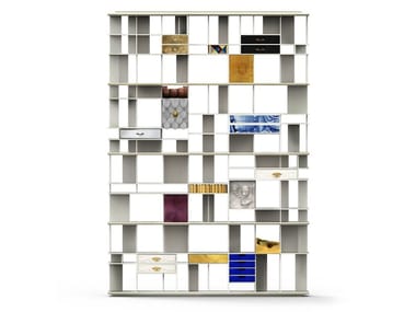 COLECCIONISTA - Open divider wooden bookcase with drawers (Request Info).