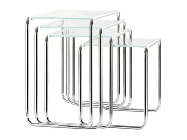 B 9 - Glass and steel coffee table (Request Info).