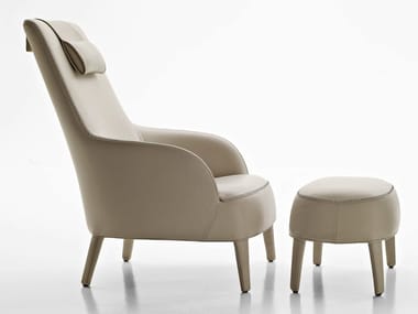 FEBO BERGERE - Bergere upholstered leather armchair with headrest (Request Info).