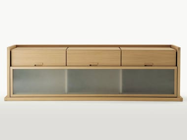 INCIPIT - Wood and glass sideboard with sliding doors with drawers (Request Info).