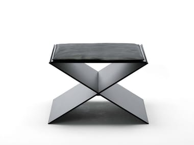 ANIN - Low upholstered leather stool (Request Info).