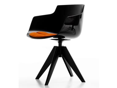FLOW SLIM - Swivel trestle-based polycarbonate chair with armrests (Request Info).