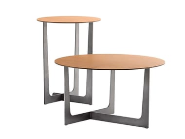 ILARY - Round tanned leather coffee table (Request Info).