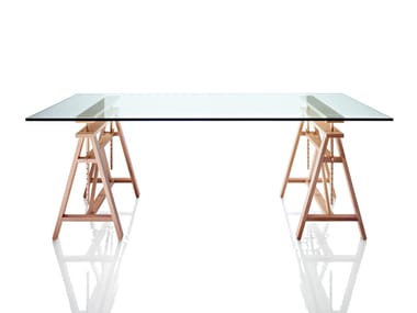 TEATRO - Height-adjustable wood and glass table (Request Info).