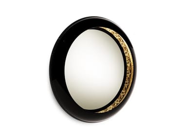 RING - Round wall-mounted framed mahogany mirror (Request Info).