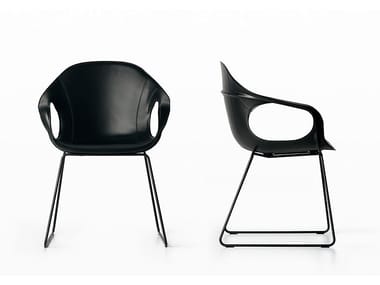 ELEPHANT - Sled base tanned leather chair with armrests (Request Info).