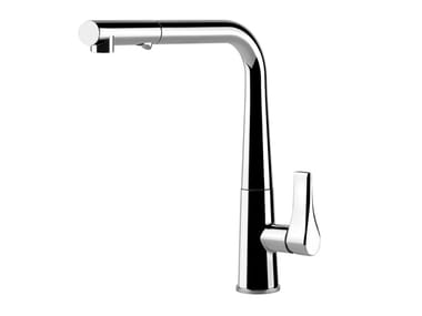 PROTON - Brass kitchen mixer tap with pull out spray by Gessi