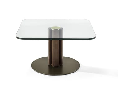 QUADRIFOGLIO - Square crystal coffee table and base in canaletta walnut (Request Info).