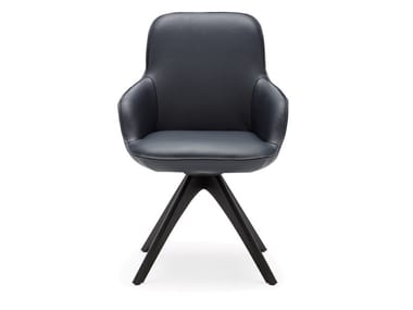 ROLF BENZ 671 SMO - Upholstered trestle-based leather chair with armrests (Request Info).