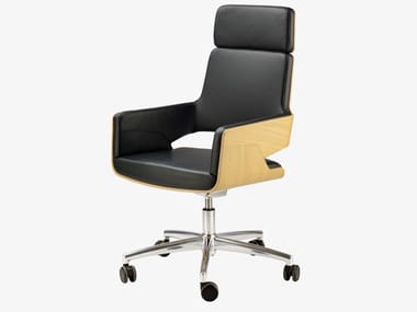 S 845 DRWE / PVDRWE - Leather office chair with castors with armrests with 5-Spoke base (Request Info).