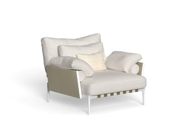 SALINAS - Fabric garden armchair with removable cover with armrests (Request Info).