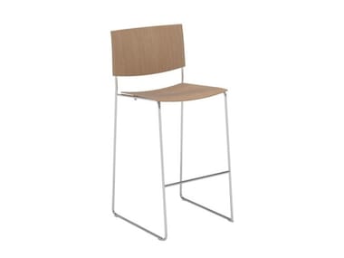 SIT WOOD BQ1209 / BQ1210 - Stackable sled base oak stool with footrest (Request Info).