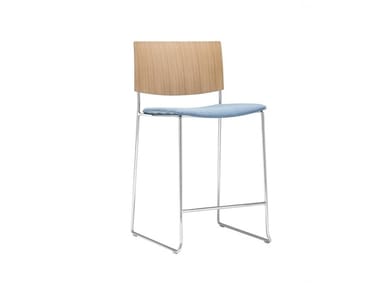 SIT WOOD BQ1209 / BQ1210 - Stackable sled base oak stool with integrated cushion (Request Info).